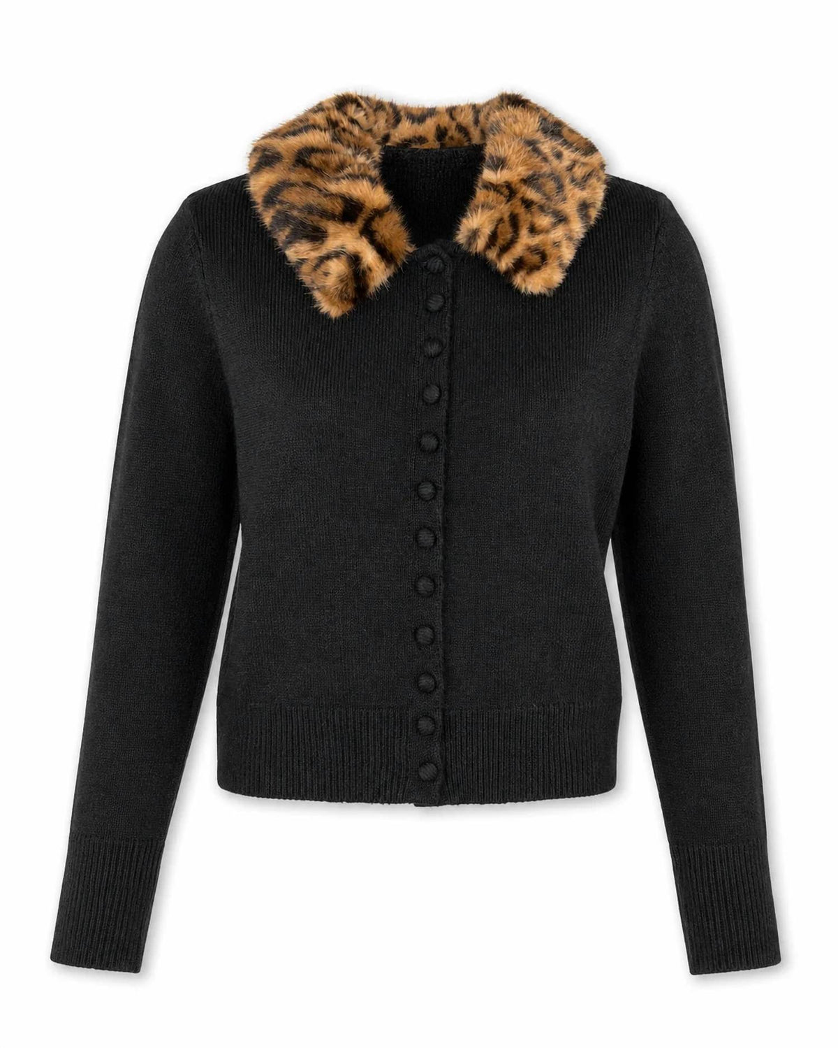 Rd Style - Knit Cardigan With Detachable Leopard Faux Fur Collar