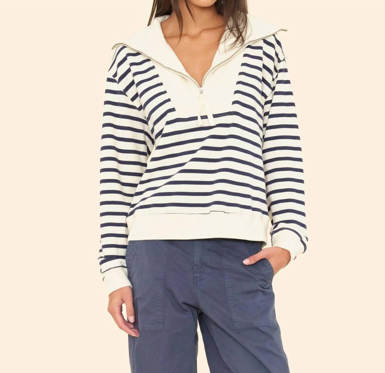 XIRENA Kat Half-zip Pullover Sweatshirt in natural - women's long sleeve top