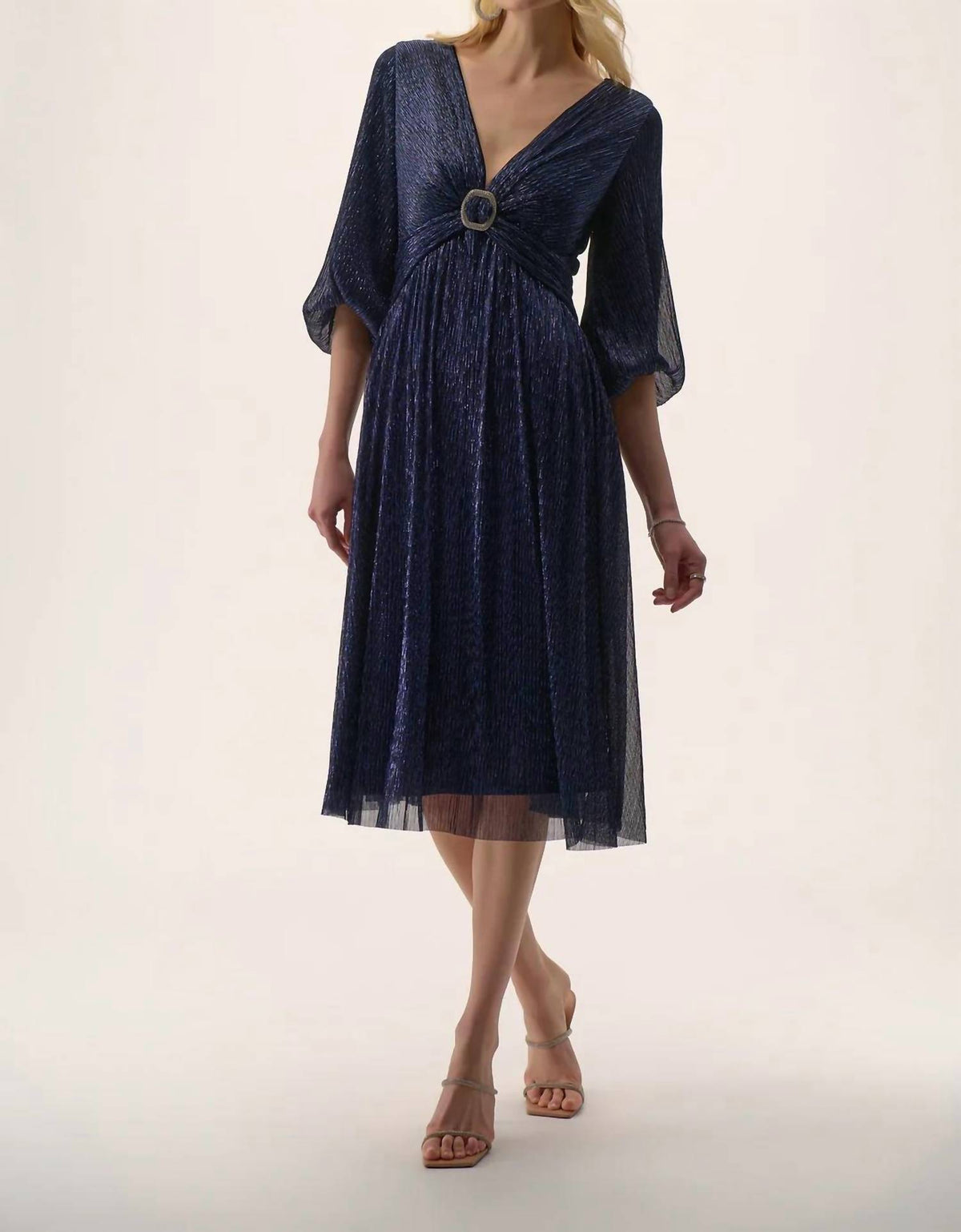 Joseph Ribkoff - Sparkle Mesh 3/4 Puff Sleeve Fit And Flare Dress