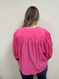 WISHLIST Button Up Peasant Blouse in hibiscus - women's blouse - view 4
