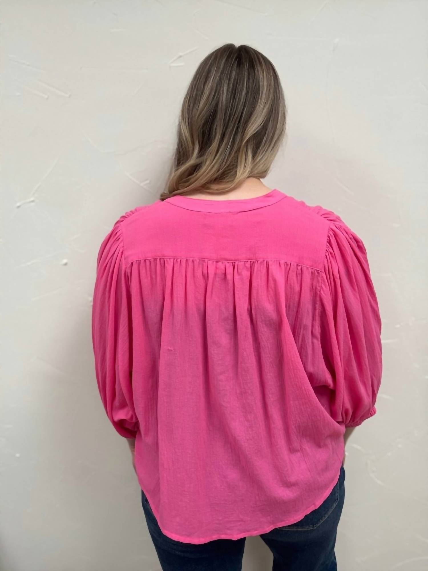 WISHLIST Button Up Peasant Blouse in hibiscus - women's blouse - view 4