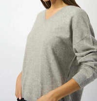 Joseph Ribkoff V-neck Long Sleeve Sweater Top in light grey - women's sweater - detail view