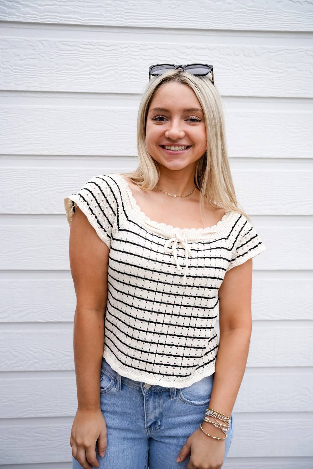 Doe And Rae - Vintage Striped Crochet Knit Top