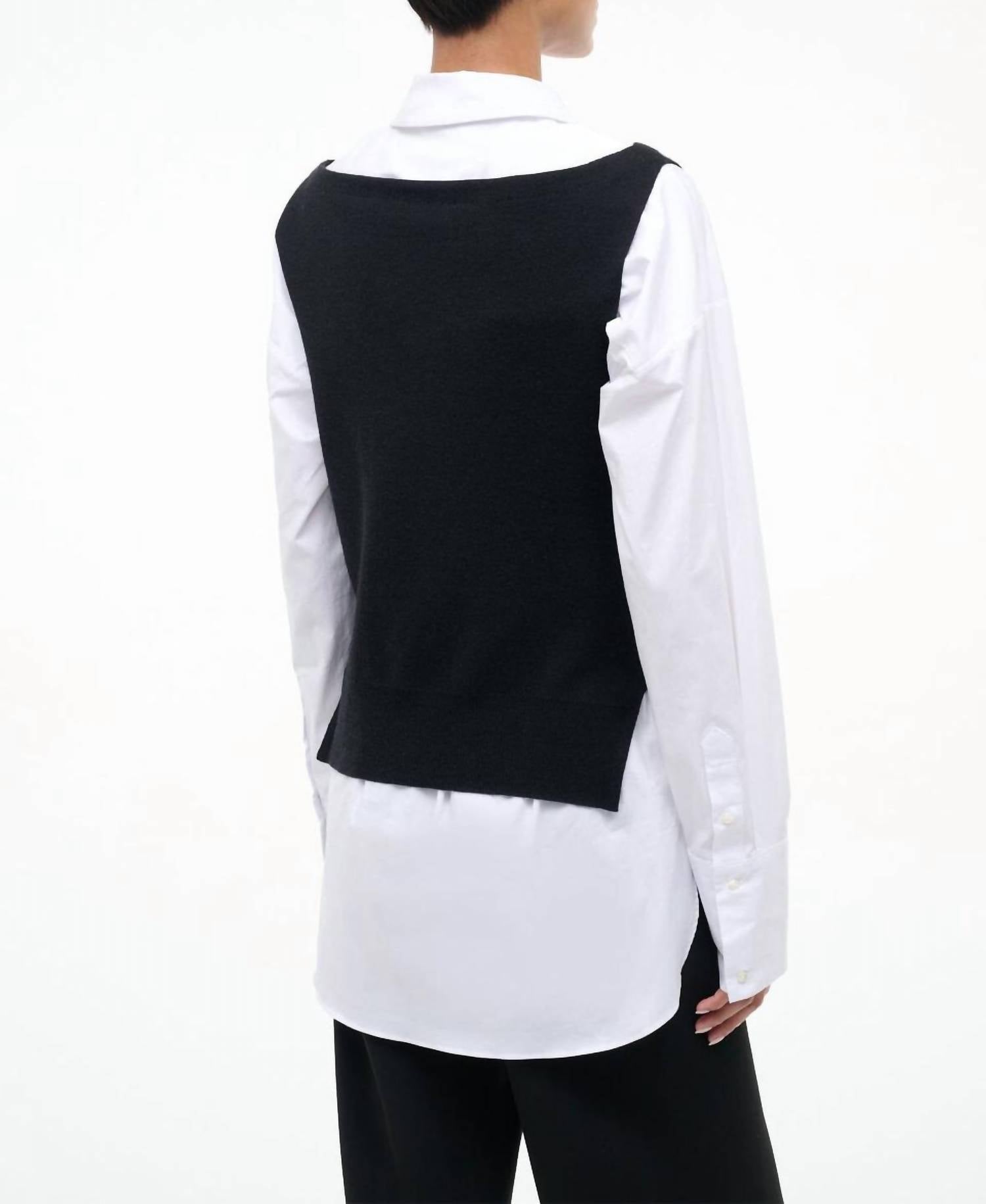STAUD Damian Knit Button Down Top in black white - women's long sleeve top - view 4