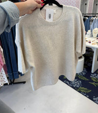 LE LIS Short Sleeve Crew Neck Boxy Sweater Top in cream - women's t-shirt - detail view