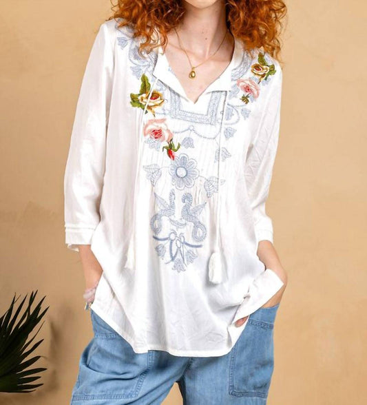 Paparazzi - Viscose Embroidered V-neck Pull-over Tunic Top
