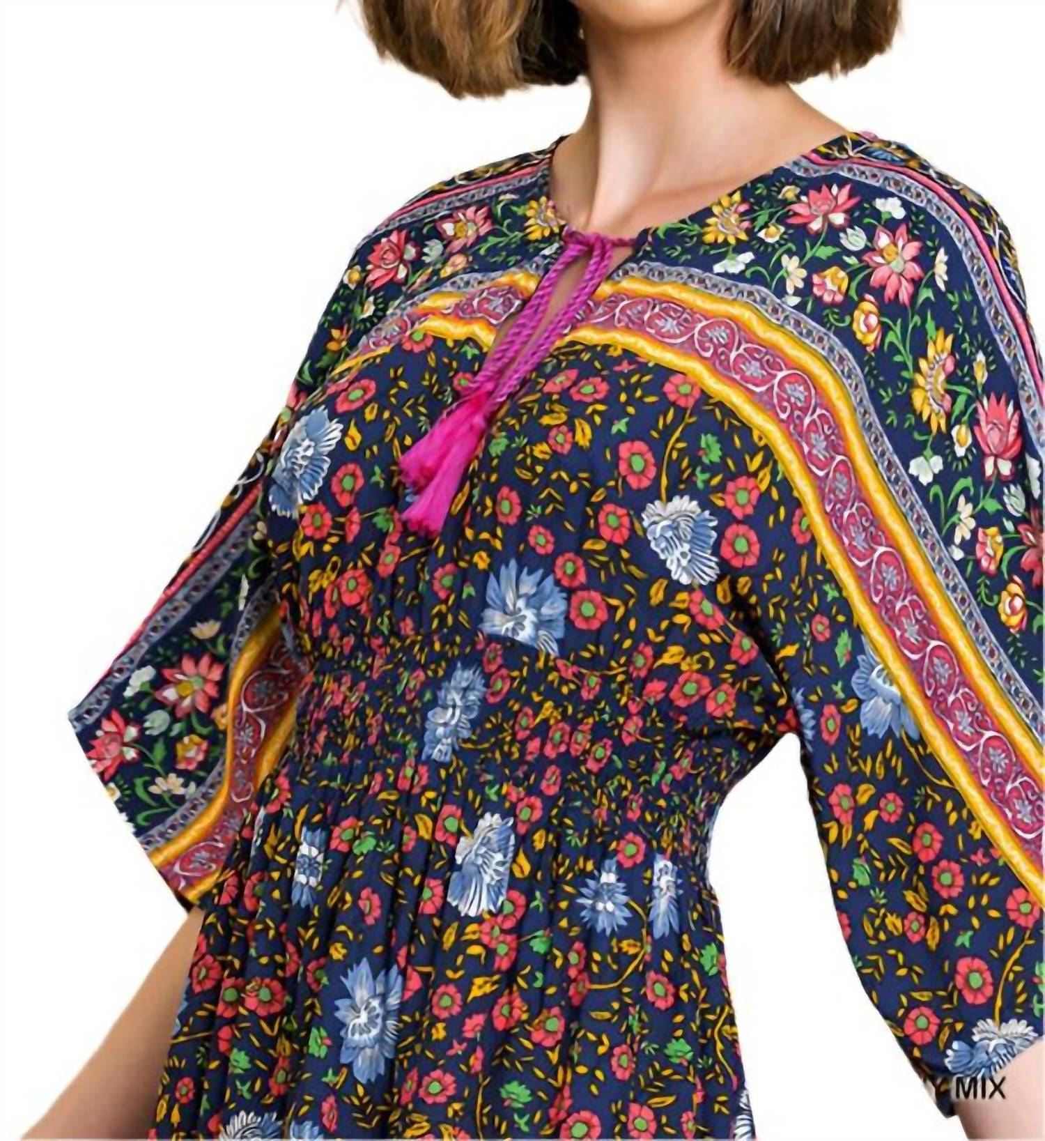 Umgee - Floral Smocked Waist Maxi Dress