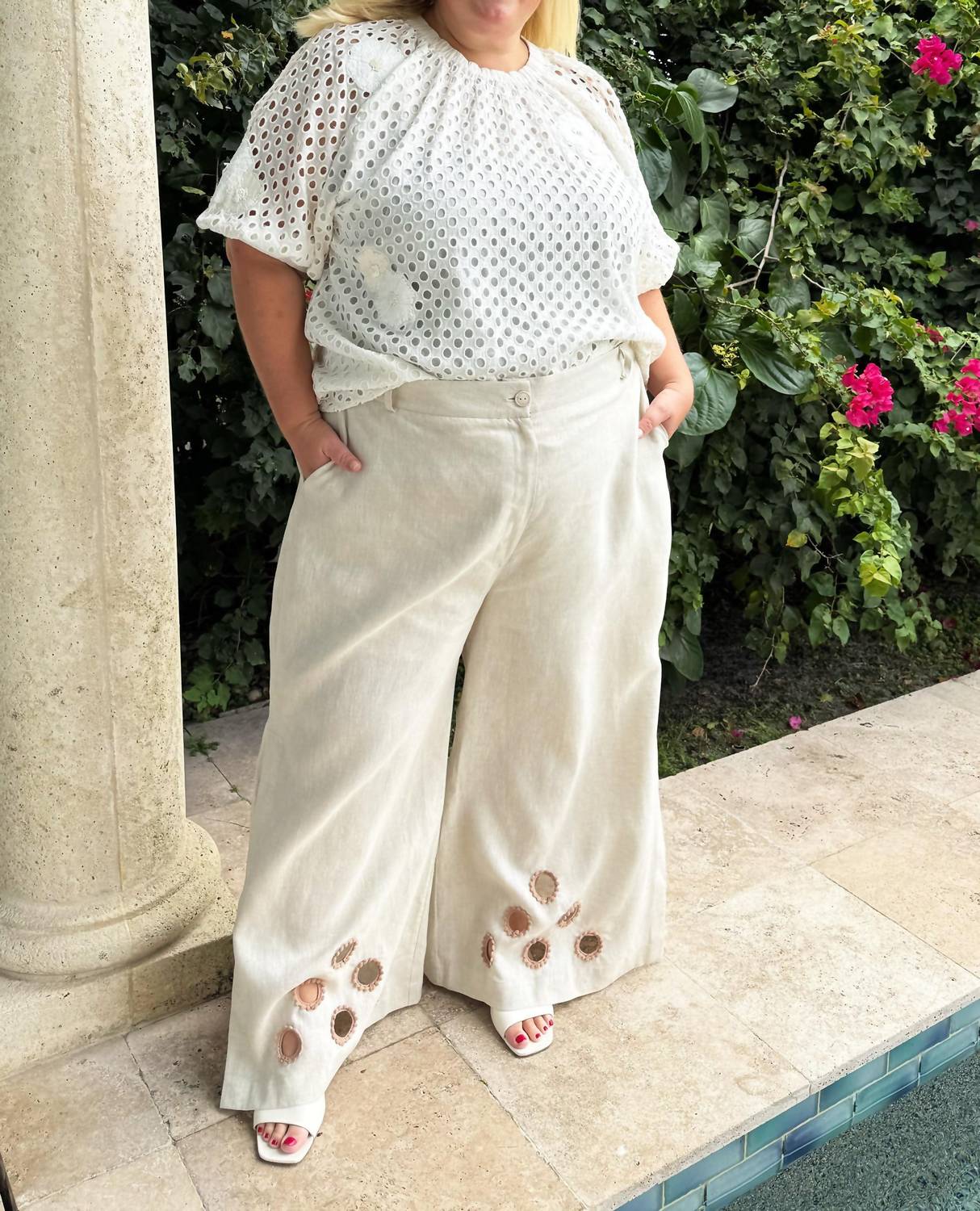 Adriana Contreras - Wide Leg Linen Pants With Split Leg - Plus