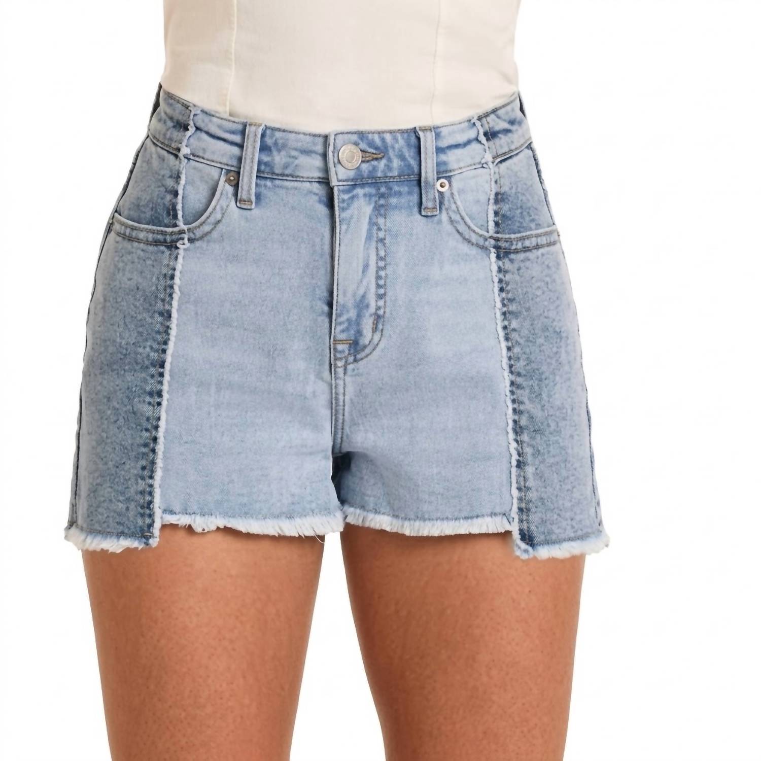 Rock & Roll Denim Two Tone Denim Shorts in blue - women's shorts