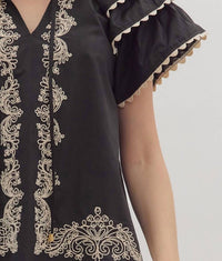 Entro - Scalloped Flutter Sleeve V Neck Top