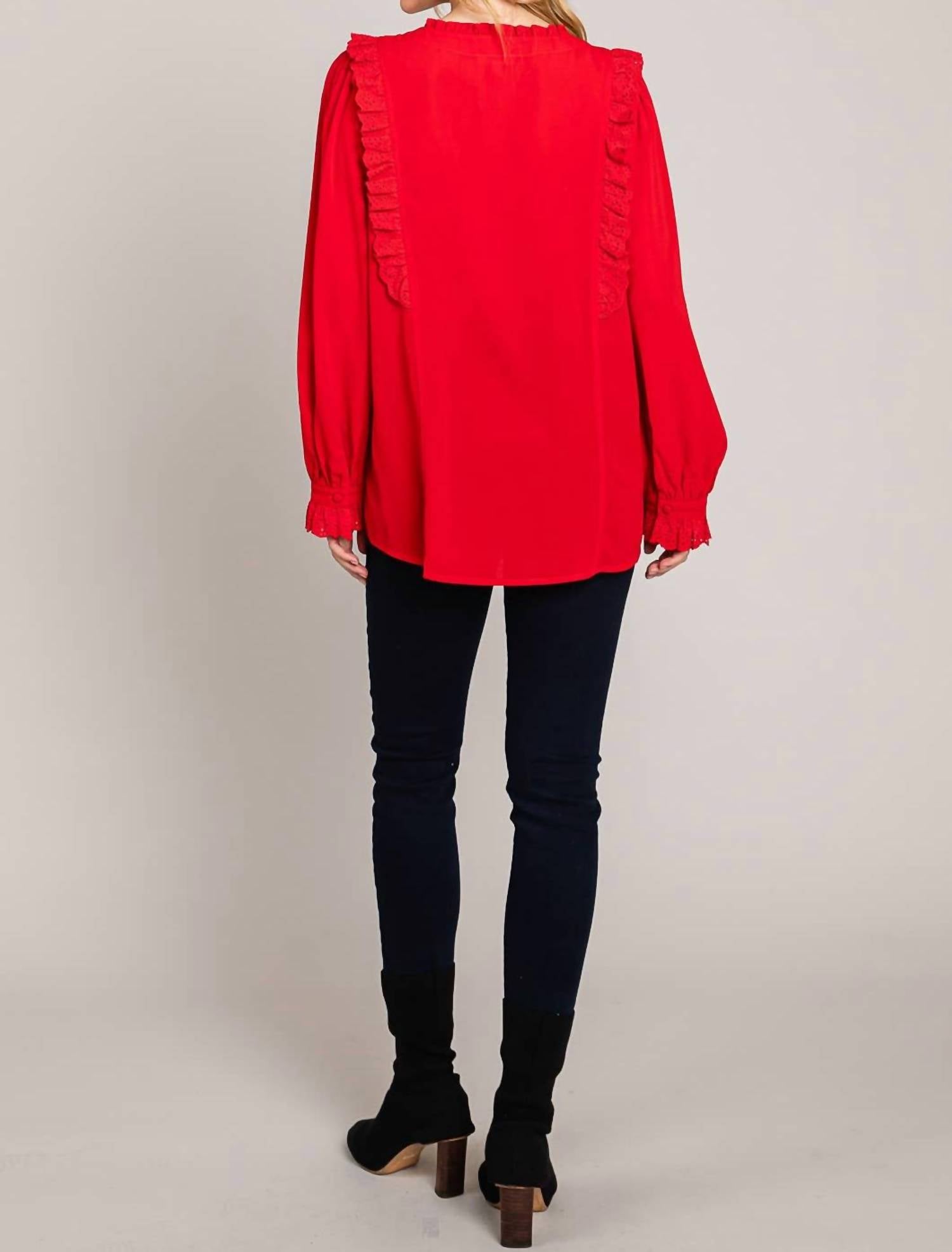 Cotton Bleu - Lace Trim Ruffle Top