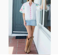 Thml - Embroidered Puff Sleeve Textured Top