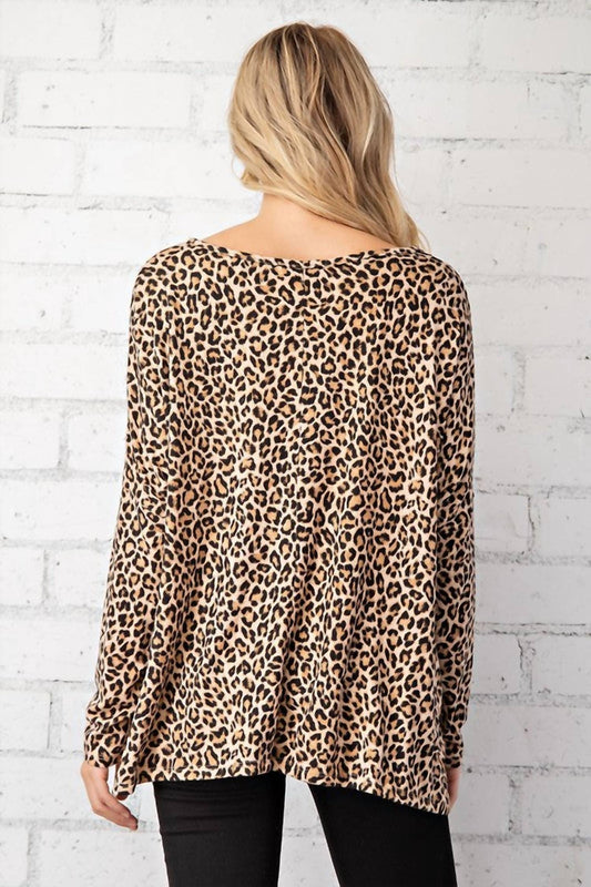 Leopard Top With Rose Gold Sequin Pocket