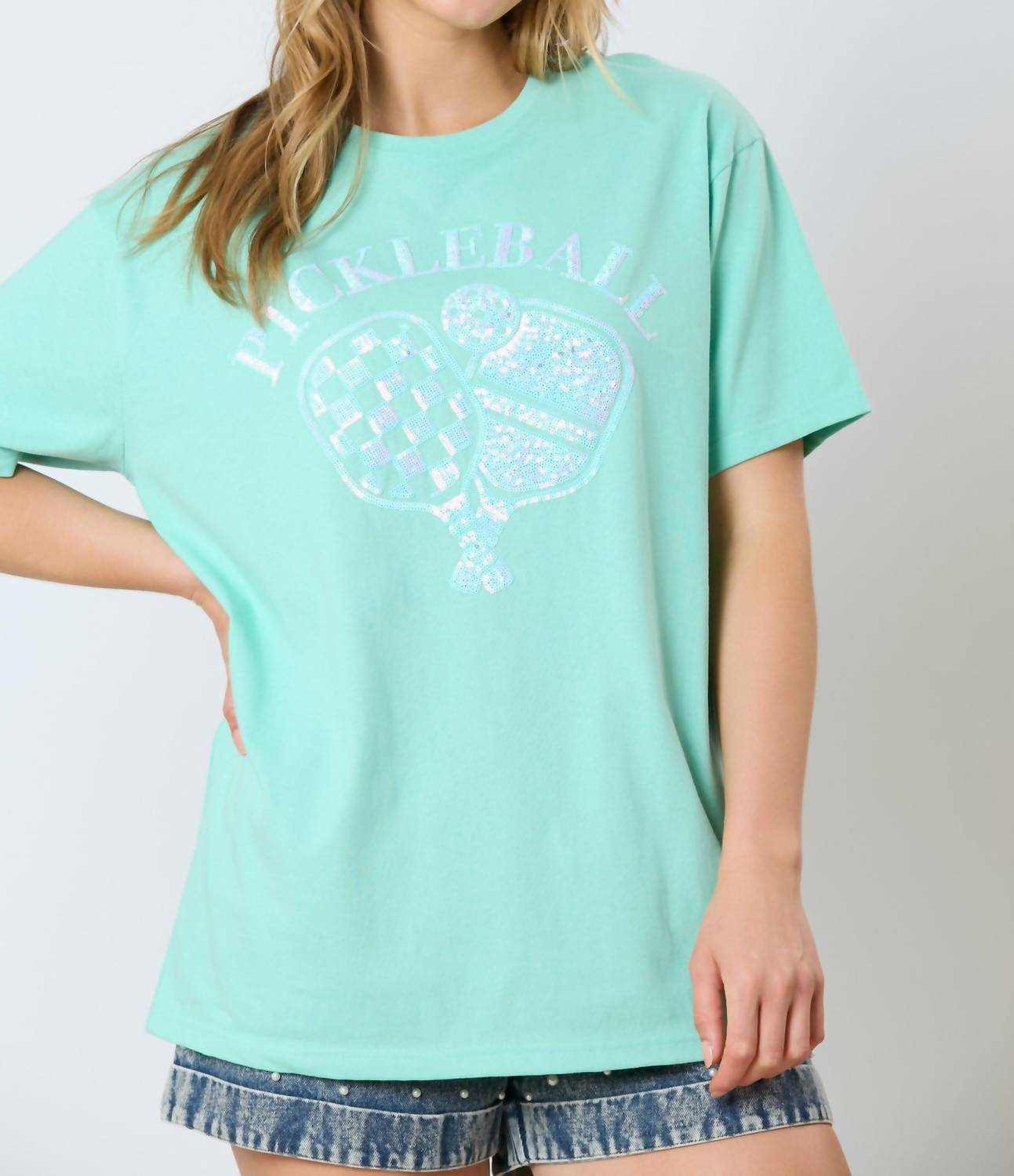 Fantastic Fawn - Sequin Pickleball Basic Short Sleeve Top