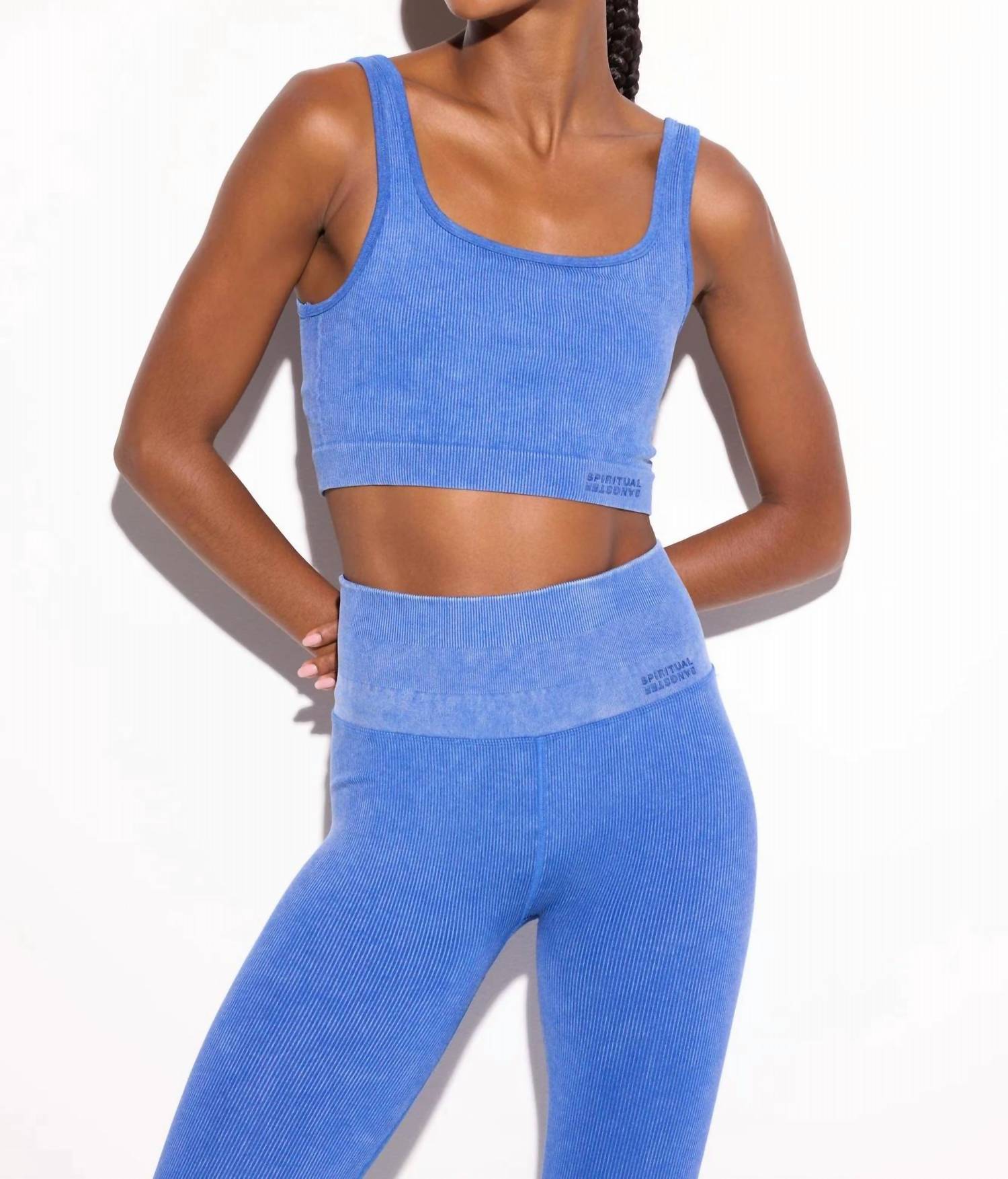 SPIRITUAL GANGSTER Seamless Love Longline Bra in electric blue - women's intimate