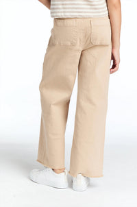 tractr Wide Leg Ankle Cropped Jeans in khaki - kids' jeans - detail view