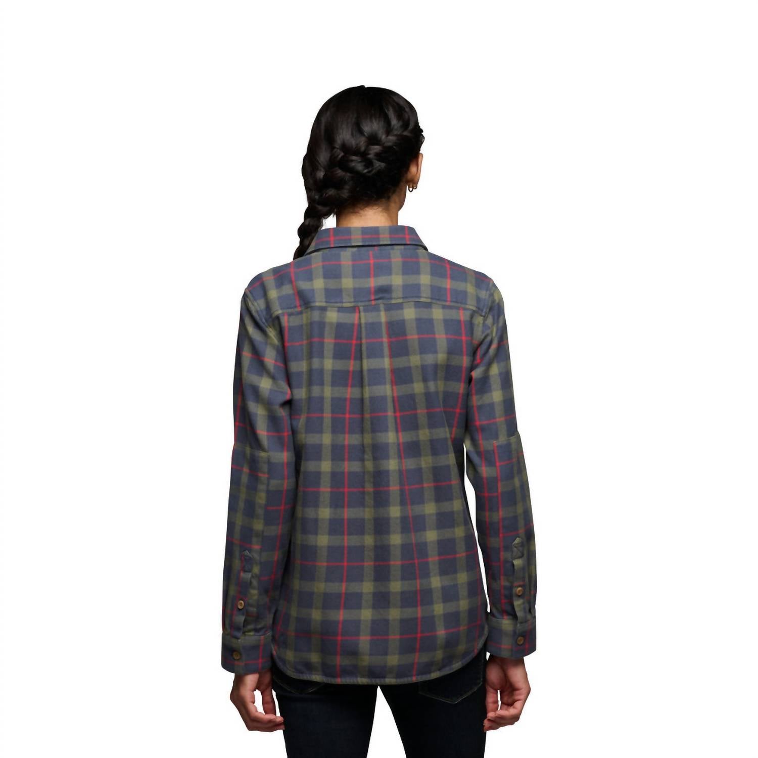 Black Diamond Women's Project Twill Long Sleeve Button Down in charcoal tundra - women's shirt - detail view