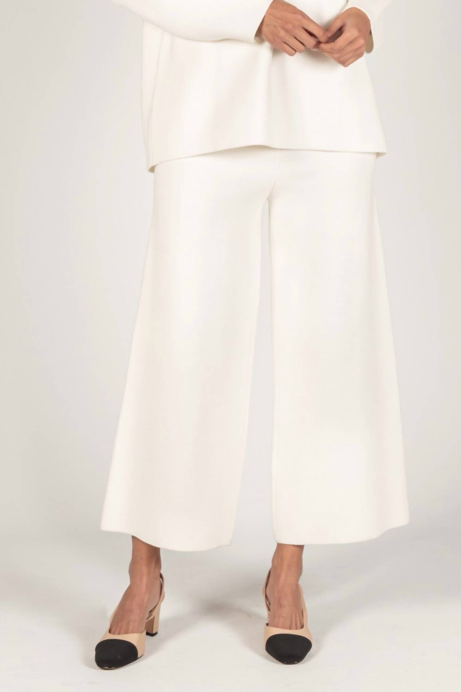 Before You Knit Ankle Length Wide Leg Pants in ivory - women's pants