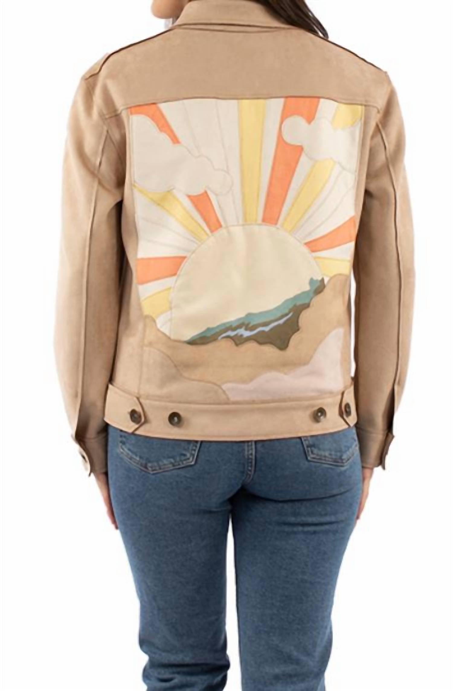 Scully Sunshine Motif Denim Jacket in tan - women's jacket - detail view