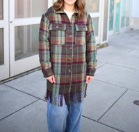 TRIBAL Fringe Hem Blends Boho Flair Jacket in passion plum - women's jacket