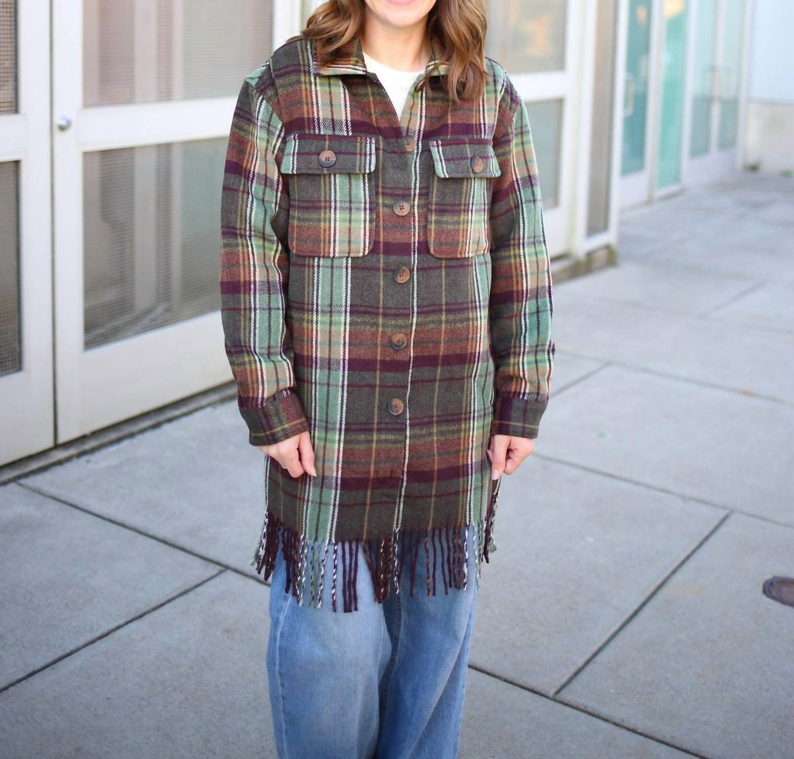 TRIBAL Fringe Hem Blends Boho Flair Jacket in passion plum - women's jacket