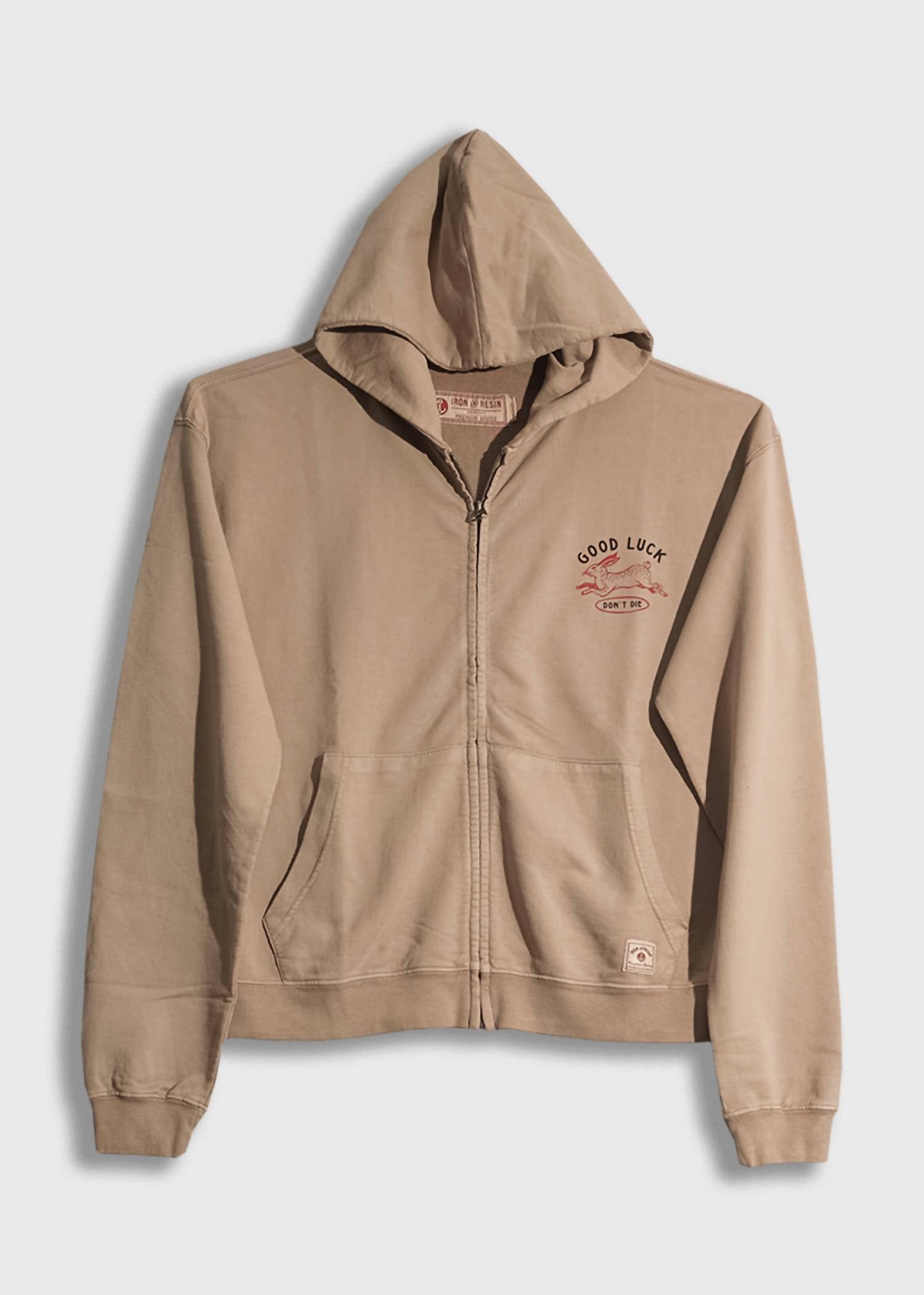 Iron & Resin Men's Good Luck Zip Hoodie in tan - men's shirt