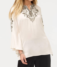 Johnny Was LA JOLLA KAFTAN TOP in winter white - women's blouse - detail view