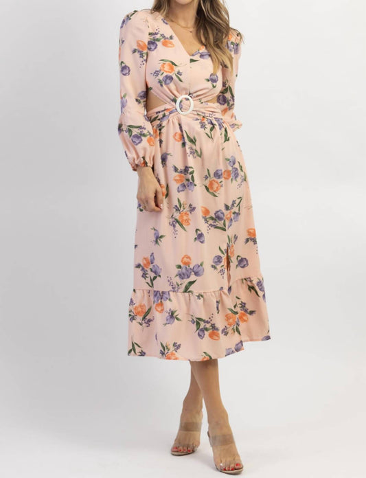 FLORAL BUCKLE MIDI DRESS