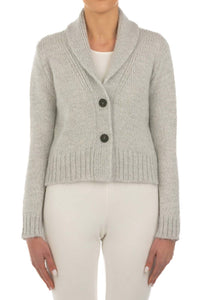 LE TRICOT PERUGIA Cardigan Corto Sweater in silver - women's cardigan