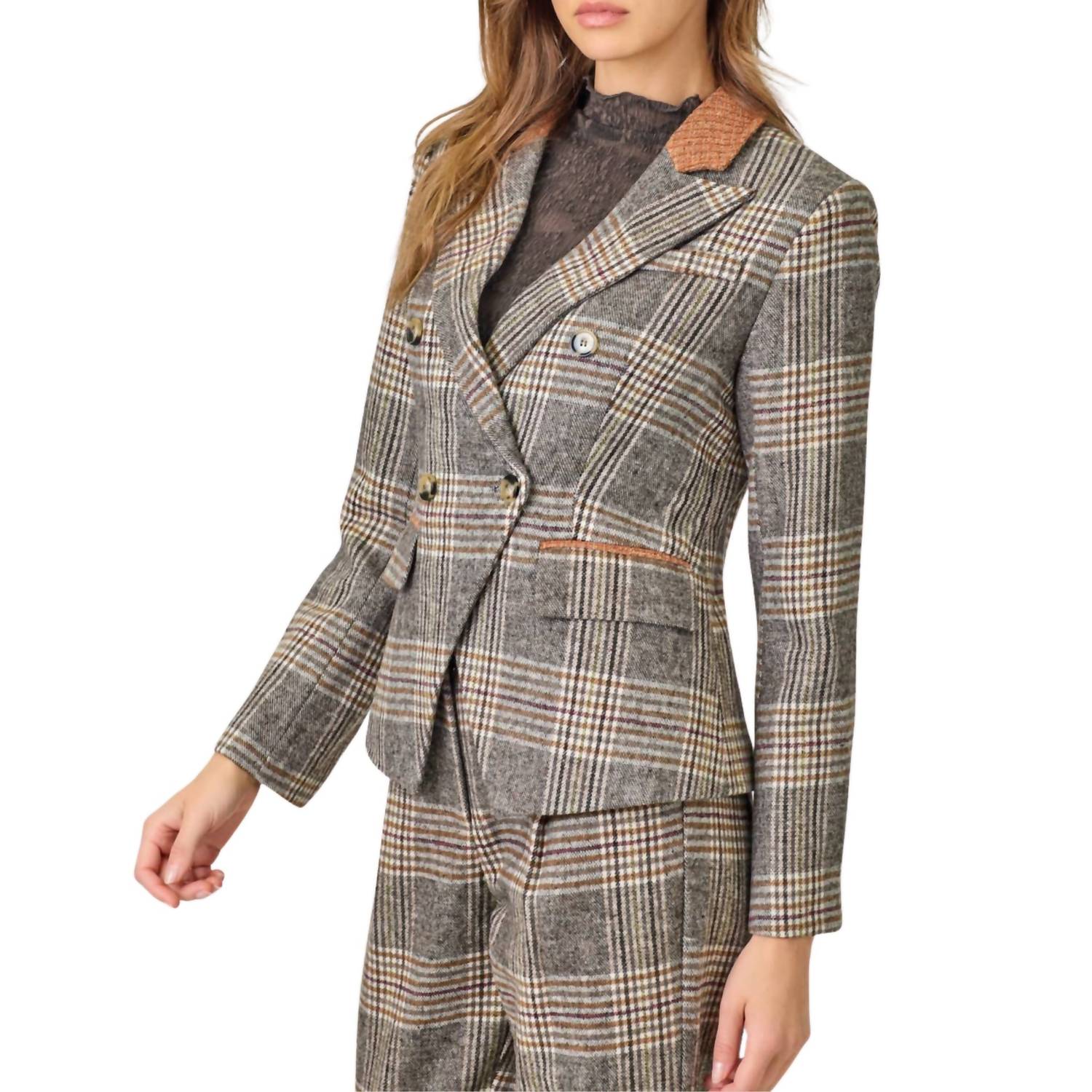Mystree - Plaid Double Breasted Blazer