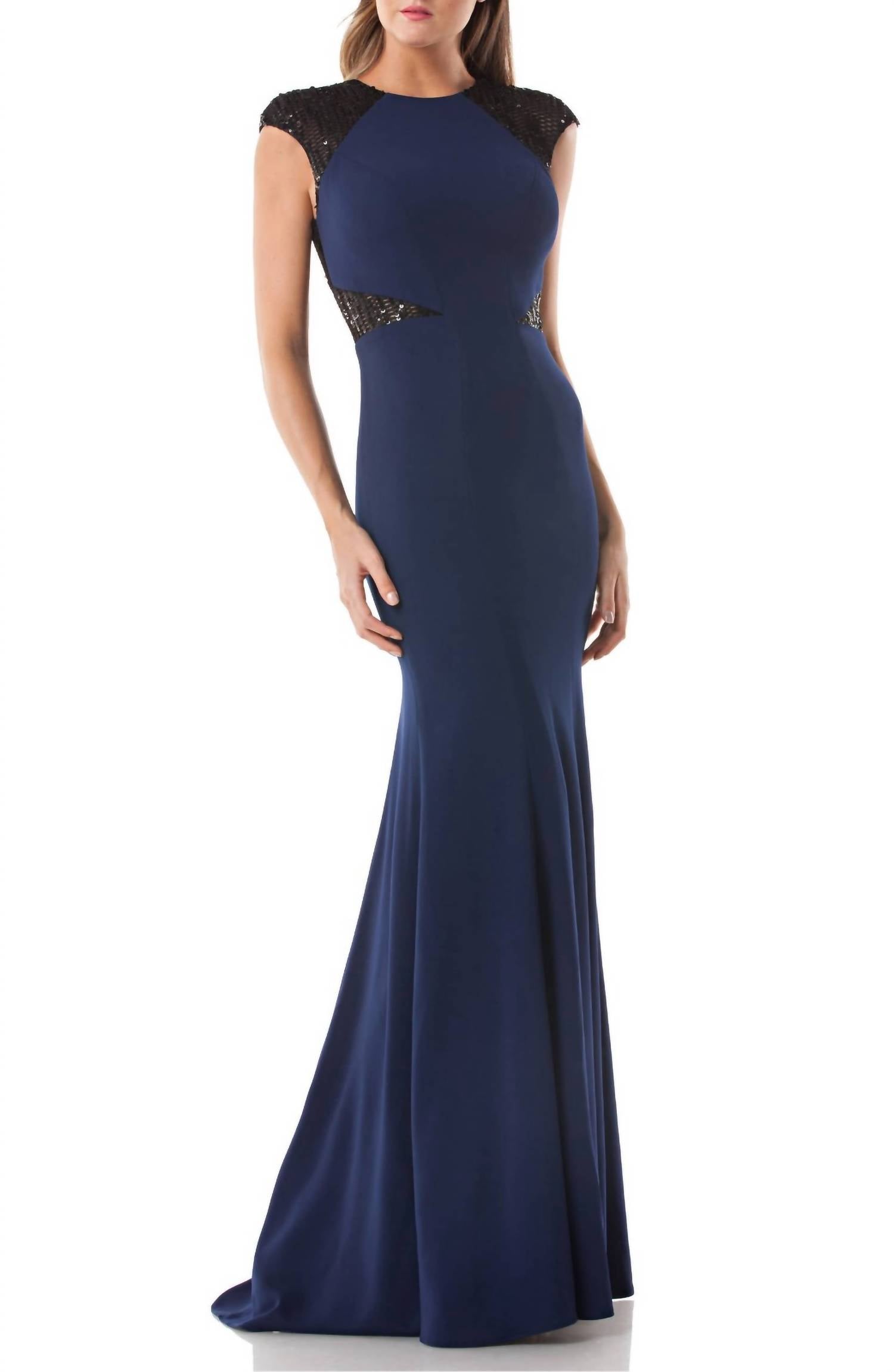 Carmen Marc Valvo - Sequin Trim Crepe Evening Gown
