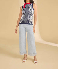 Fdj - Embroidered Pull On Wide Leg Jeans