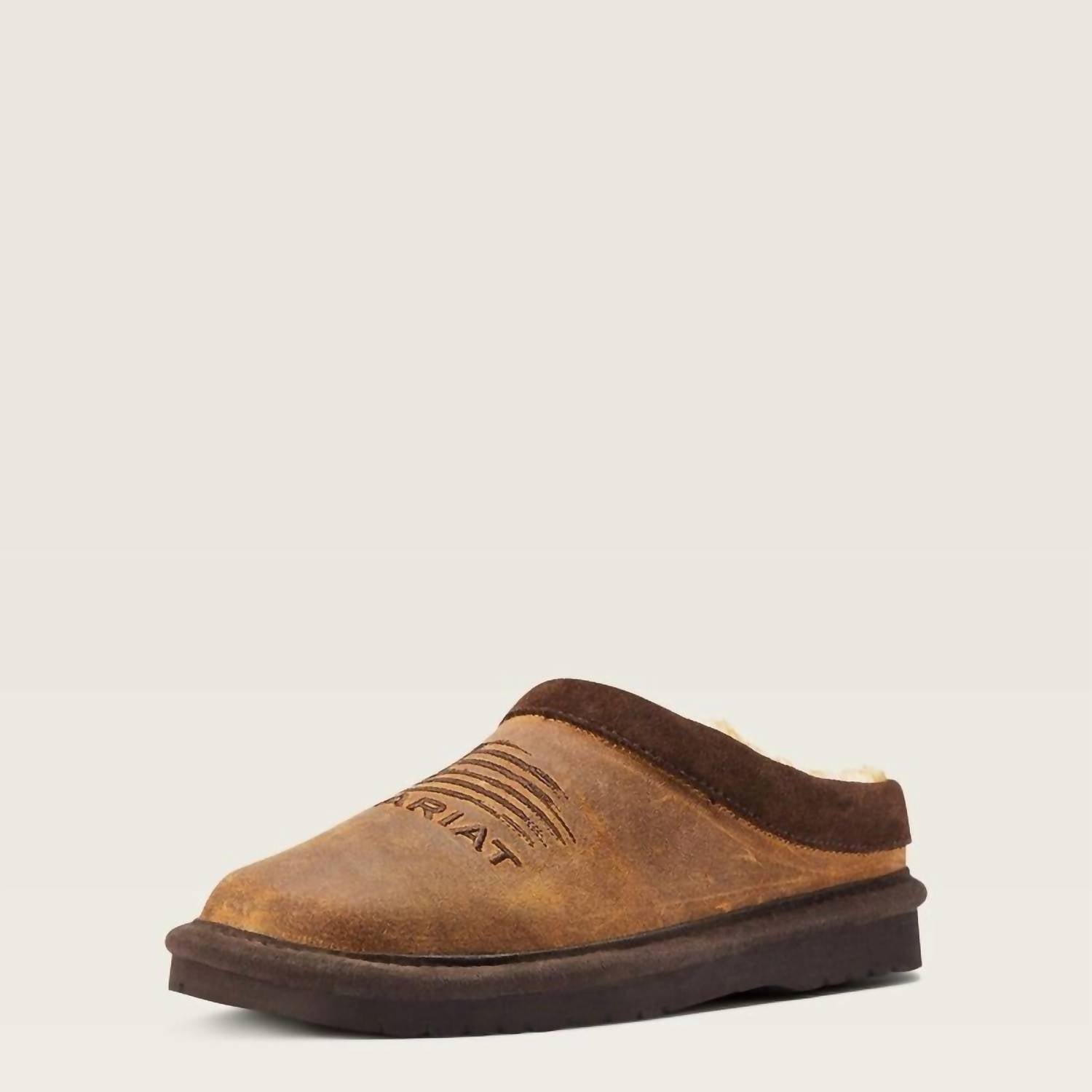ARIAT Boys Patriot Square Toe Slipper in dusty brown - kids' shoe - detail view