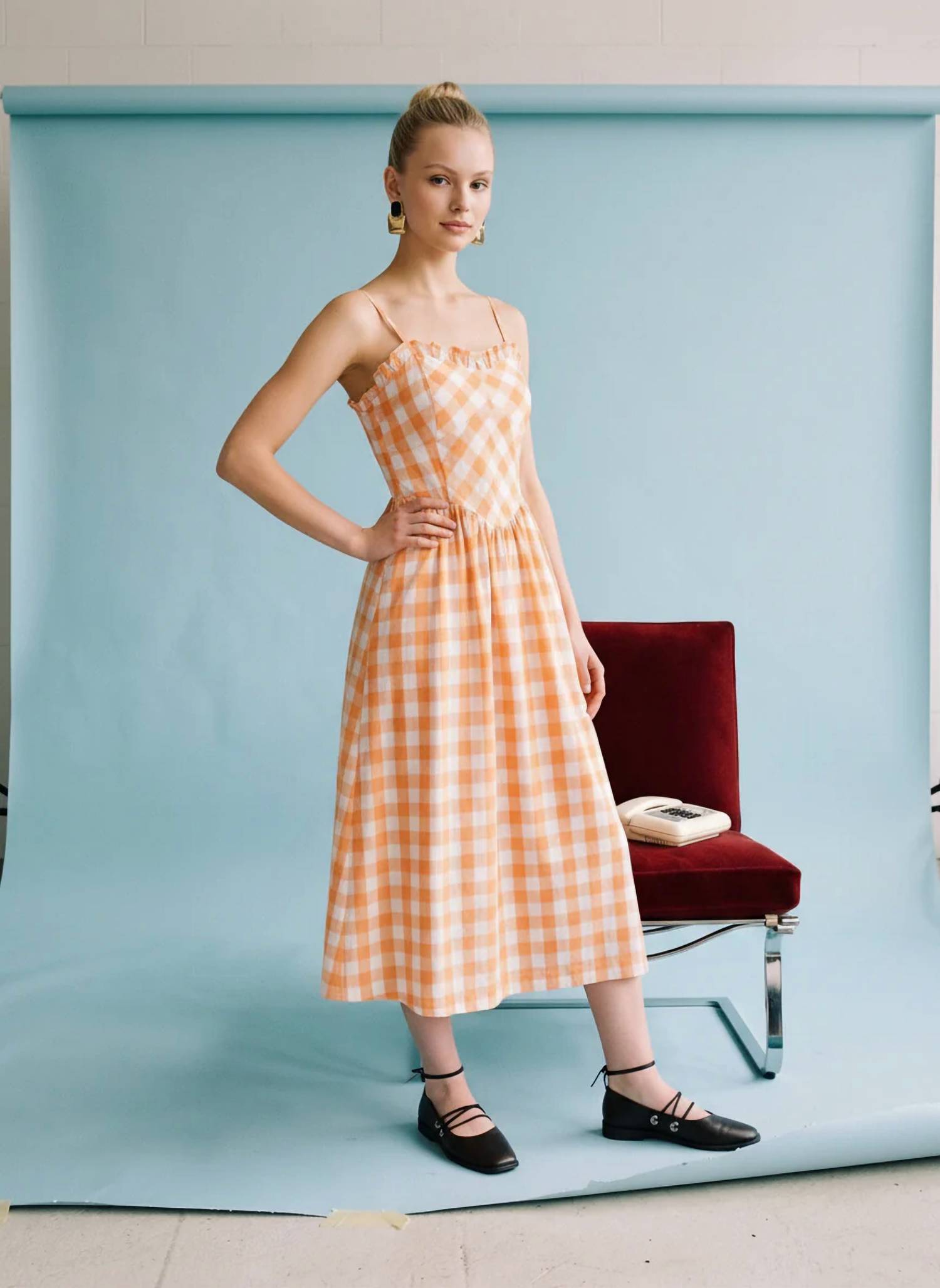 Heyson - Gingham Ruffle Trim Midi Sundress