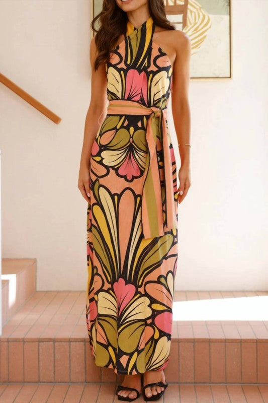Sundayup - Retro Bloom Halter Maxi Dress