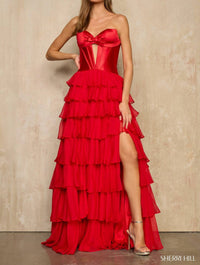 Sherri Hill Strapless Satin Corset Ball Gown in red - women's dress