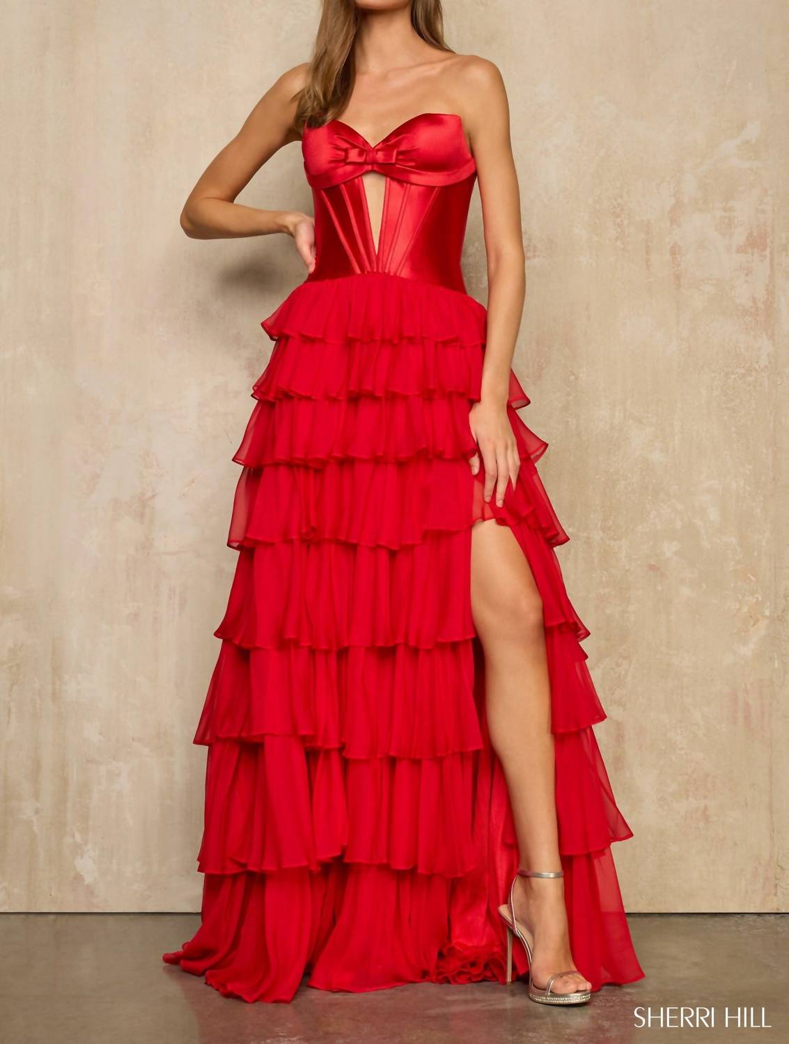 Sherri Hill Strapless Satin Corset Ball Gown in red - women's dress