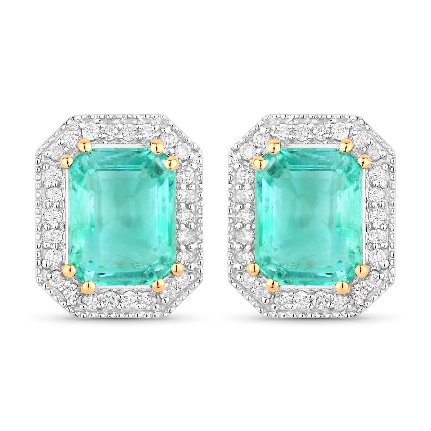 Diana M Jewels Women's Octagon Natural Ethiopian Emerald Stud Earrings (2.99 Ct) - Signature in 14k yellow gold - women's jewelry