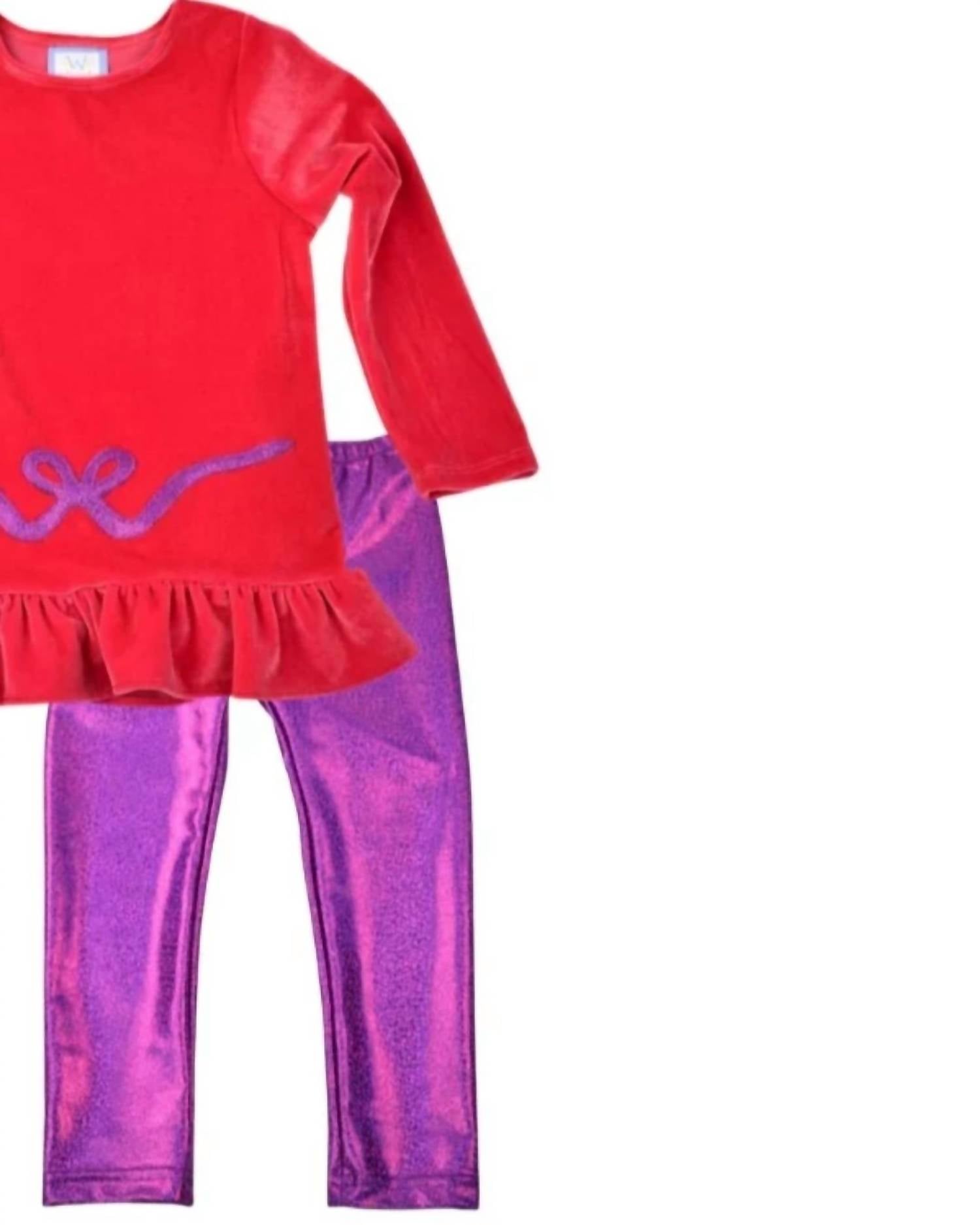 Funtasia Too - Girls Bow Applique Velour Top With Leggings Set