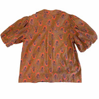 Sister Mary Sophie Floral Embroidered Puff Sleeve Cotton Blouse in copper brown - women's blouse - detail view