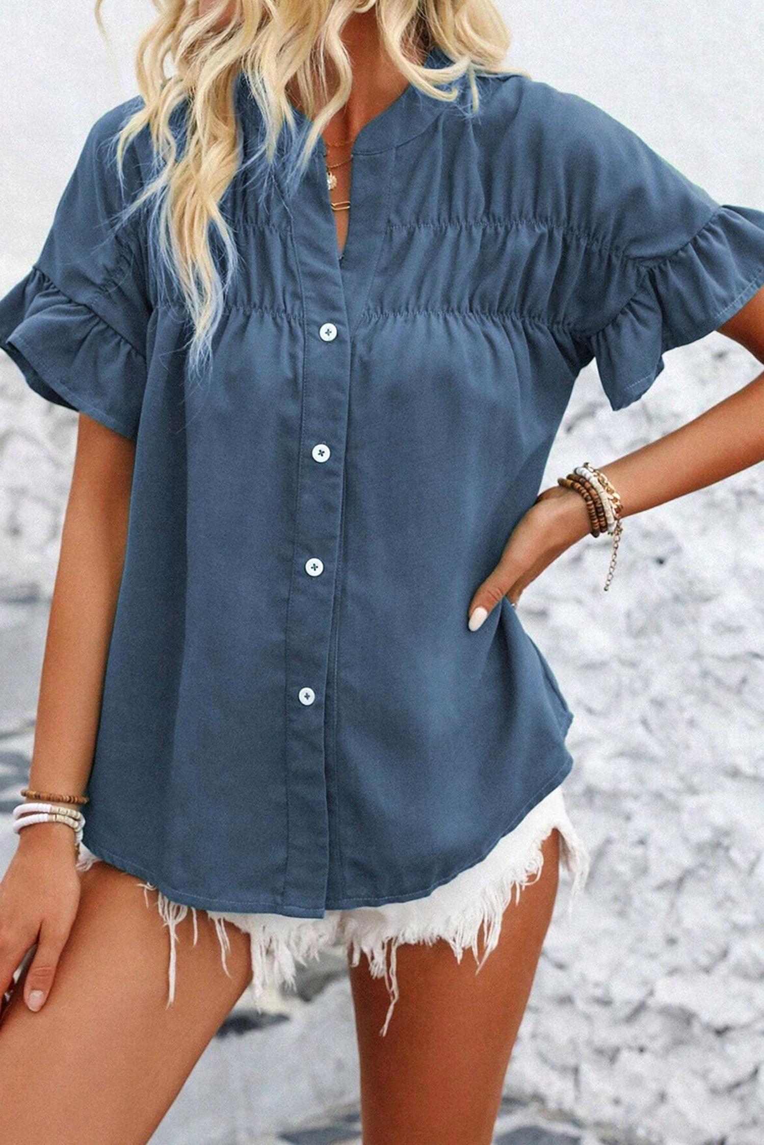 Shewin - Ruffle Short Sleeve Top
