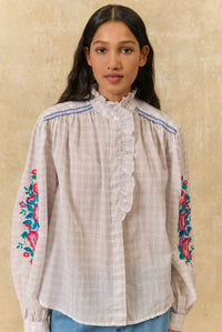 Louise Misha - Cora Cruise Checks Shirt With Embroidery