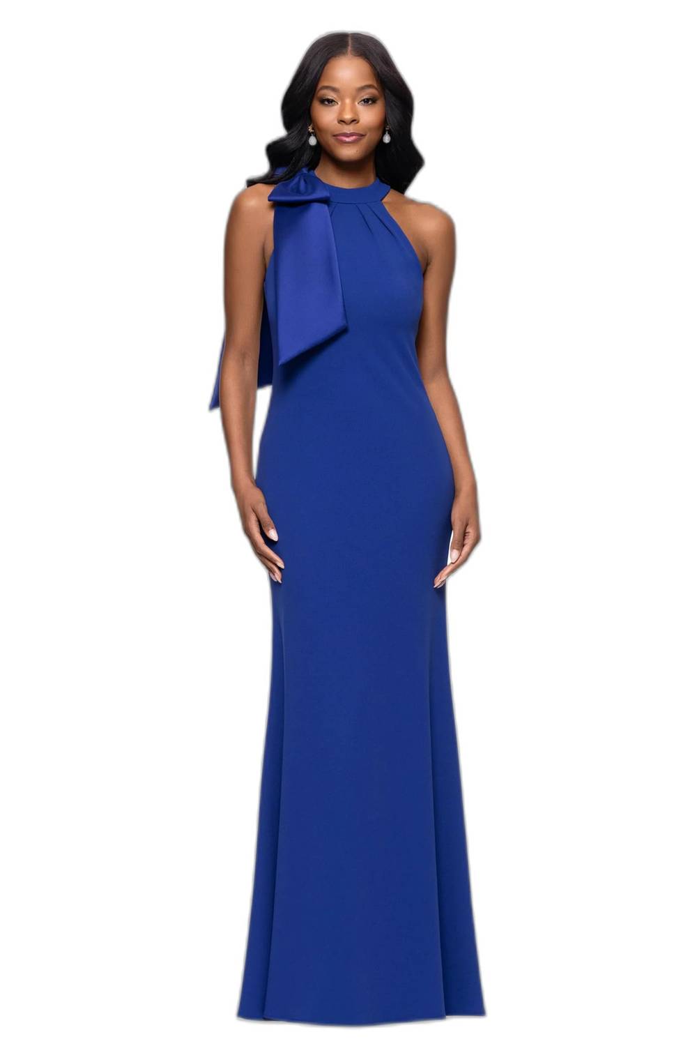Betsy & Adam - Floor-length Sleeveless Bow Detail Dress