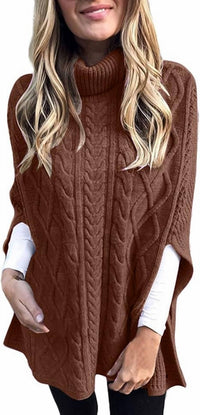 Ninexis - Pullover Poncho Cable Knit Turtleneck Sweater