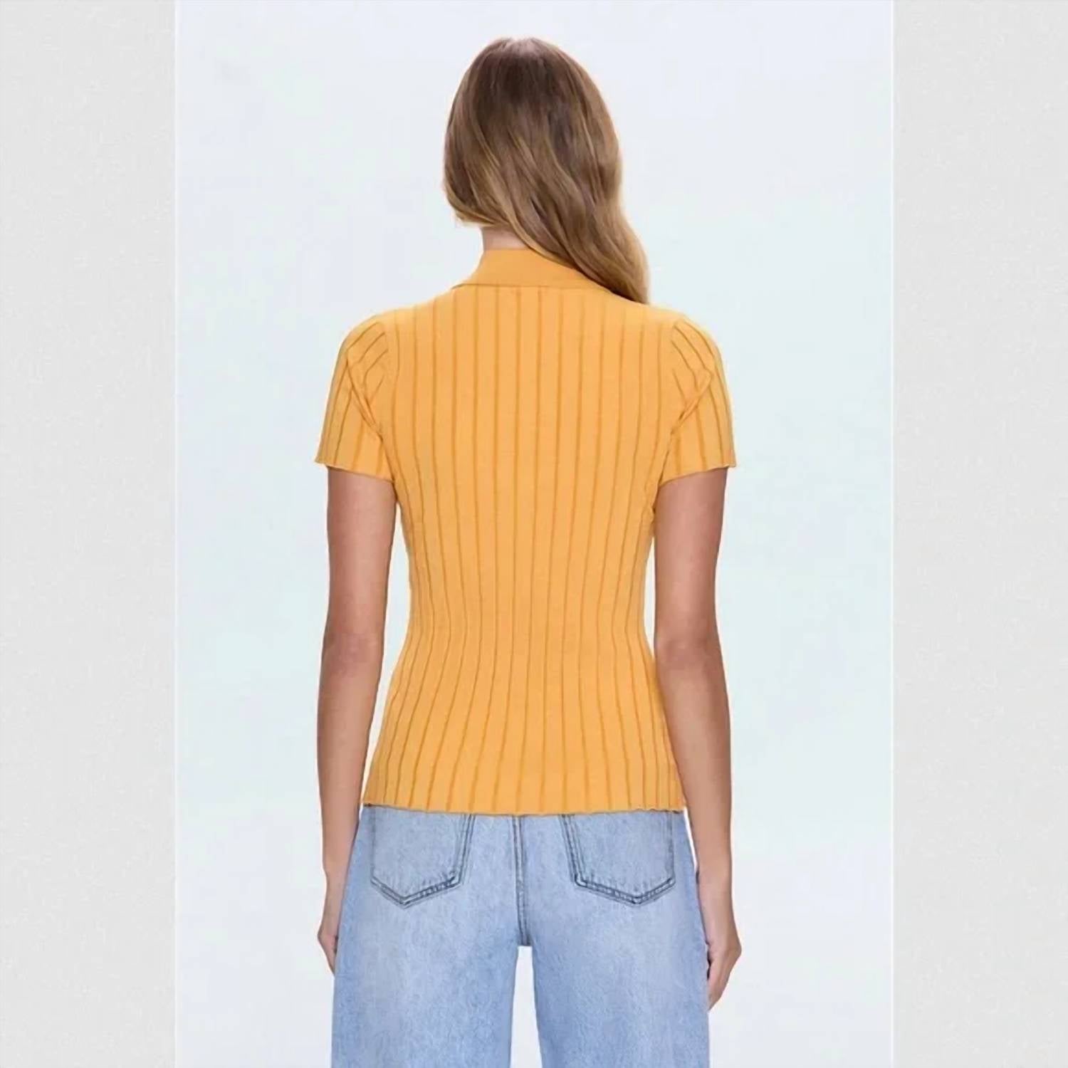 PISTOLA Dominique Short Sleeve Button Up in papaya - women's t-shirt - detail view