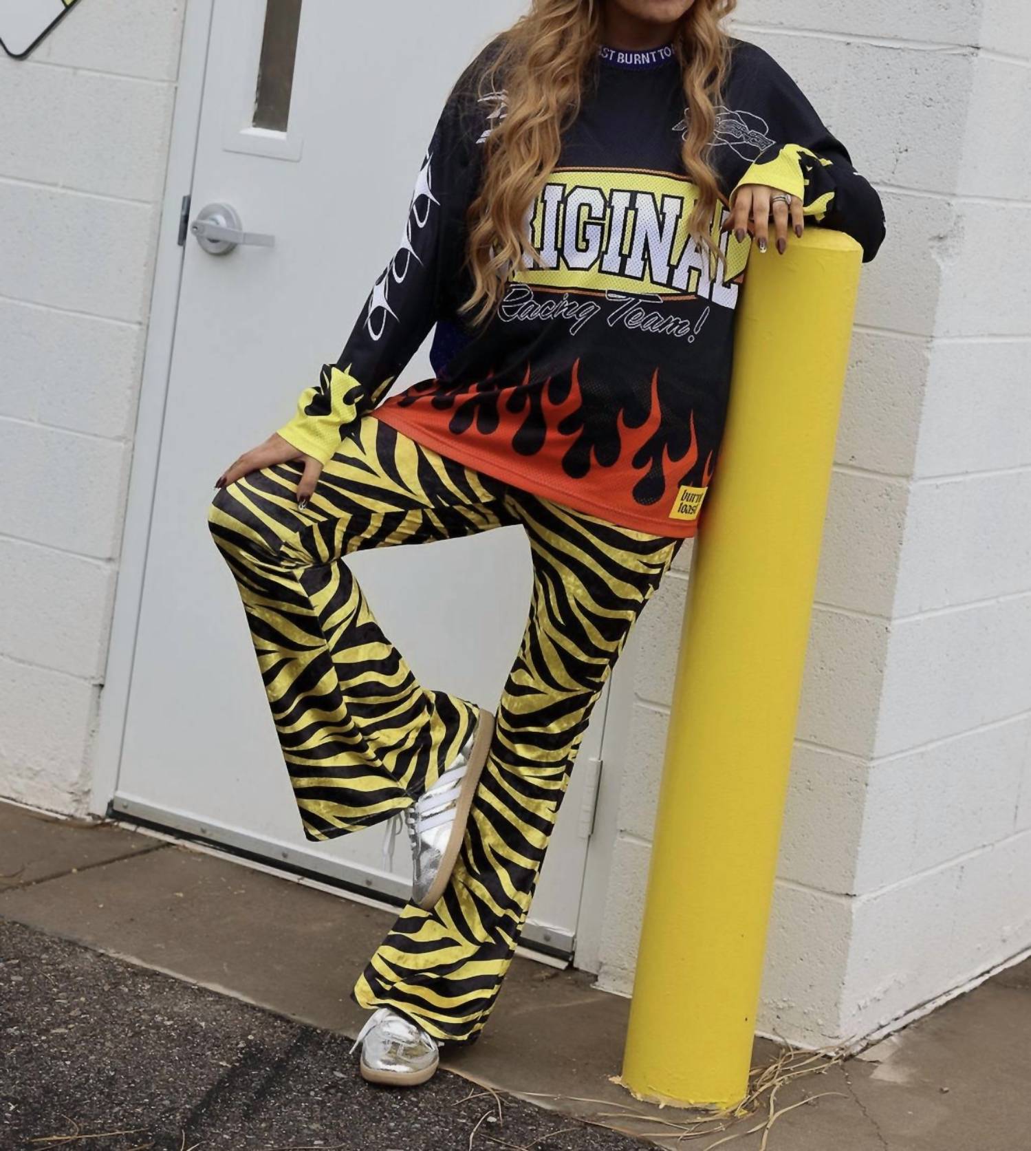 Burnt Toast/Emy Ave - Zebra Print Velvet Flare Pant