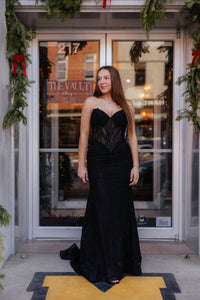 Sherri Hill Strapless Fitted Hot Fix Lace Prom Dress in black - women's dress - alternate view