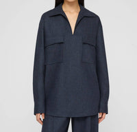Lafayette 148 Patch Pocket Popover Blouse in admiral blue - women's sweater