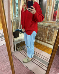 She + Sky - Drop Shoulder Mock Neck Sweater