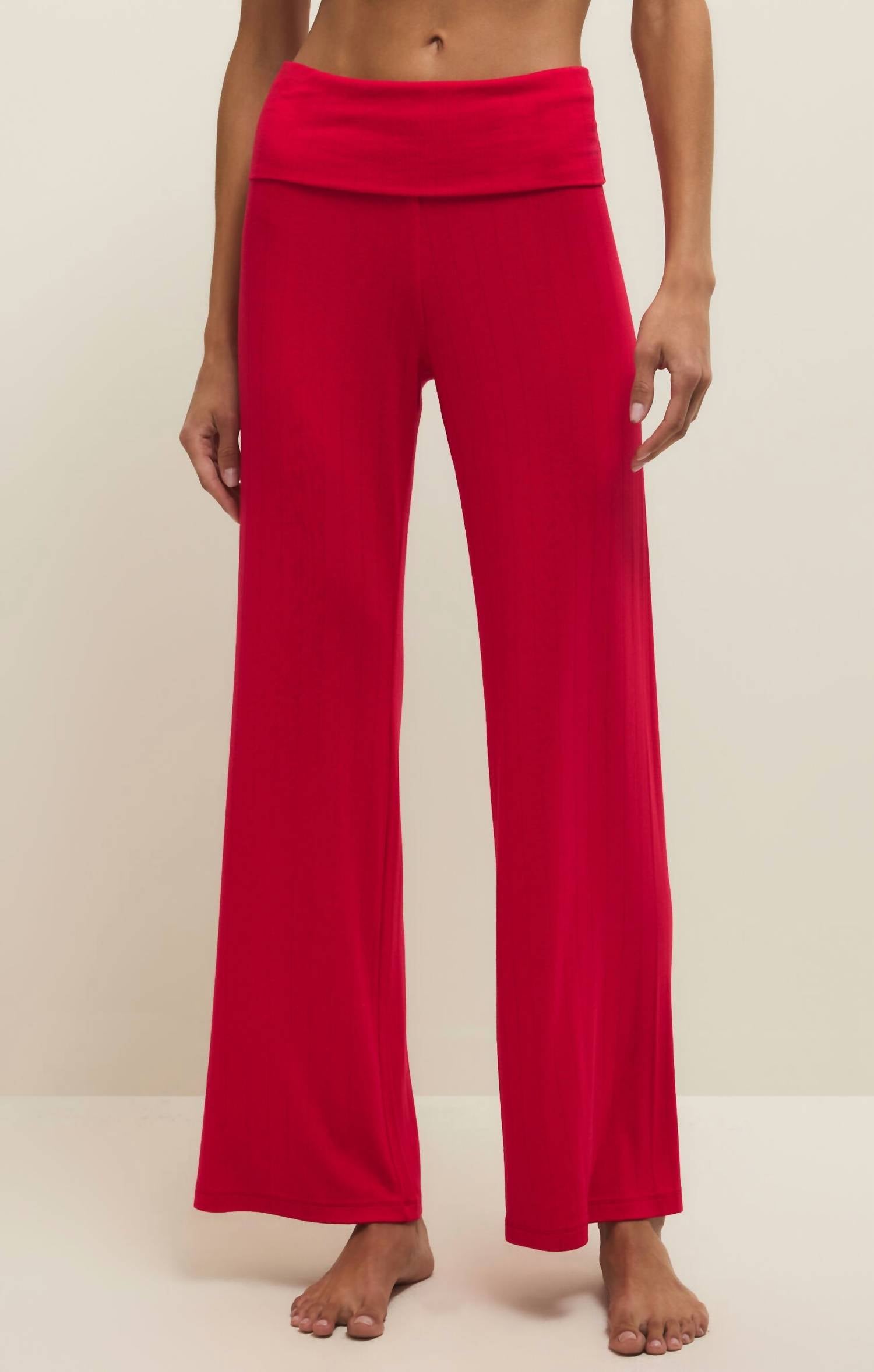 Z Supply Essential Fold Over Pants in kiss me red - women's pants - view 4